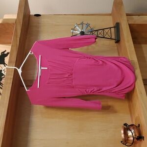 Classiques Entier Small Women's Pink 3/4 Sleeve  Jersey Top Ruching Scoop Neck
